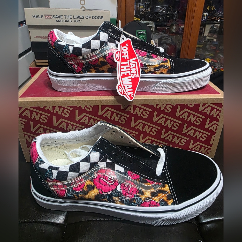 Vans Black Floral Checkered Sneakers